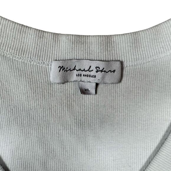 Michael Stars Women's Blanche White V-Neck Ribbed Tank Ruchced Sides - Size XL - Picture 7 of 9